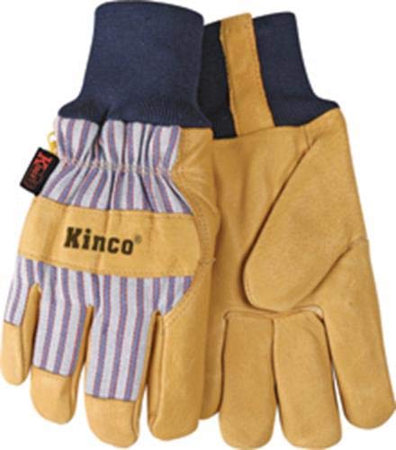 【中古】【未当て嵌める・未開封品】KINCO 1927KW-L Men\u0027s Lined Grain Pigskin Gloves, Heat Keep Lining, Knit Wrist, Large, Golden by KINCO INTERNATIONAL