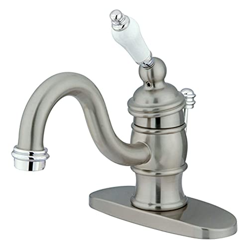 【中古】【未使用・未開封品】(Satin Nickel/Polished Chrome) - Kingston Brass KB3407PL Victorian 10cm Centerset Lavatory Faucet, Satin Nickel with Porcelain Lever Ha｜AJIMURA-SHOP