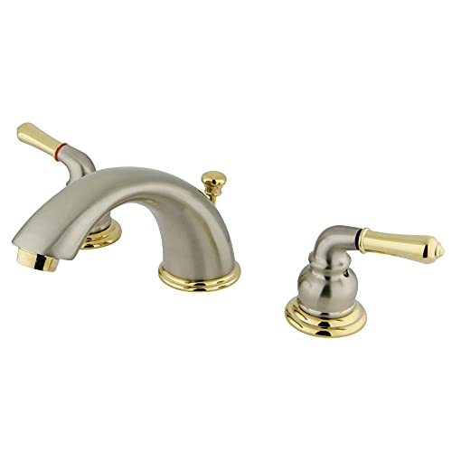 【中古】【未使用・未開封品】(Satin Nickel/Polished Brass) - Kingston Brass KB969 Magellan II Widespread Lavatory Faucet 20cm to 41cm Centres, Satin Nickel and Poli