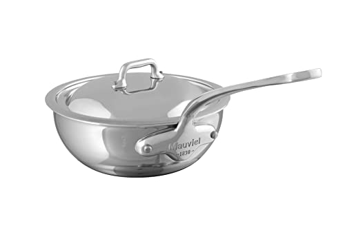 【中古】【未当て嵌める・未開封品】Mauviel 鋳付ける ステンレス鋼 鋼 手持ち部分 上部 付き添い人 フランス共和国 MCook 5 層 ステンレス鋼 鋼 5212.25 3 クオート 曲線状の形 スプレイ ソテー に 食麺麭 で 作っ