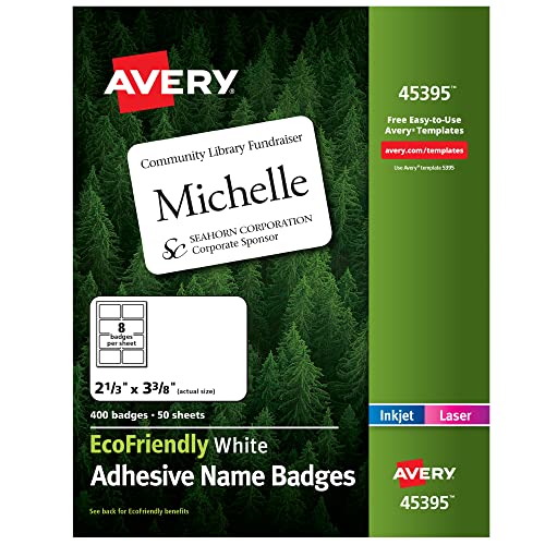 【中古】【未当て嵌める・未開封品】EcoFriendly Name Badge Labels, 2-1/3 x 3-3/8, White, 400/Box (並行輸入品)