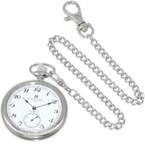 【中古】【未当てはめる・未開封品】Charles-Hubert- Paris Stainless Steel Mechanical Open Face Pocket Watch #3756-WA