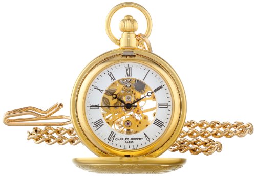 【中古】【未使用・未開封品】Charles-Hubert- Paris Brass Gold-Plated Mechanical Hunter Case Pocket Watch #3527