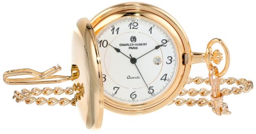 【中古】【未当てはめる・未開封品】Charles-Hubert- Paris Brass Gold-Plated Quartz Hunter Case Pocket Watch #3517