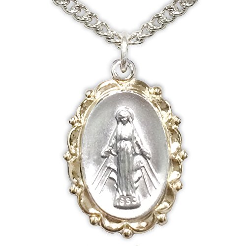 【中古】【未使用・未開封品】True Faith Jewelry スターリングシルバー 奇跡的なメダル ゴールドトーン装飾フィリグリーボーダー 7/8インチ