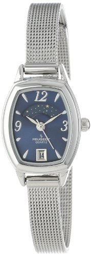【中古】【未当て嵌める・未開封品】Peugeot Women\u0027s Slim Silver Mesh Decorative Sun Moon Phase Blue Face Vintage Dress Watch 712BL