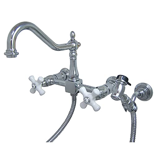【中古】【未使用・未開封品】Kingston Brass KS1241PXBS Heritage Wall Mount Centerset Kitchen Faucet, 8-Inch, Polished Chrome by Kingston Brass [並行輸入品]｜AJIMURA-SHOP