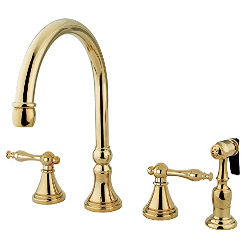 【中古】【未当て嵌める・未開封品】Kingston Brass KS2792NLBS Naples デッキマウントキッチン水道の栓 金管楽器吹きつける付き添い人 8-1/4in 光輝金管楽器
