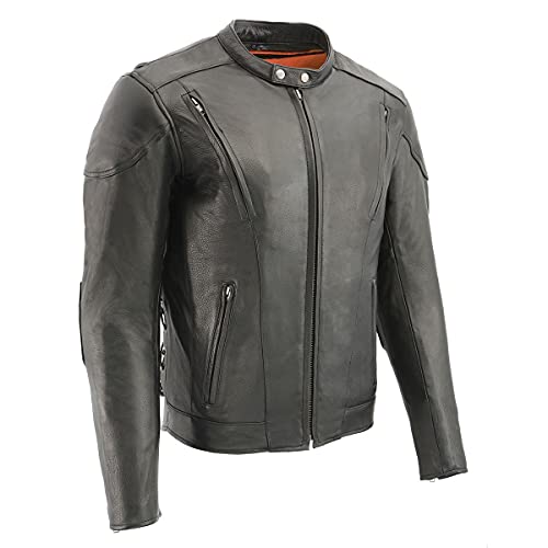 【中古】【未使用・未開封品】(Small) - Leather King Men's Side Lace Vented Scooter Jacket (Black, Small)