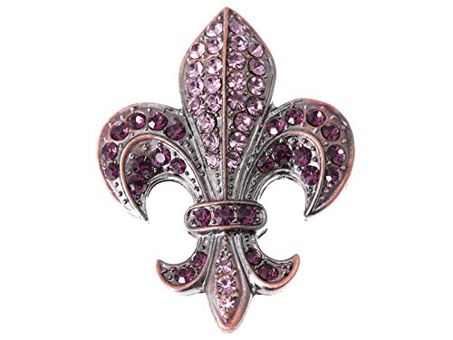 【中古】【未使用・未開封品】アリラン銅銀トーンパープルラインストーンフランス語Fleur De Lisユリブローチピン