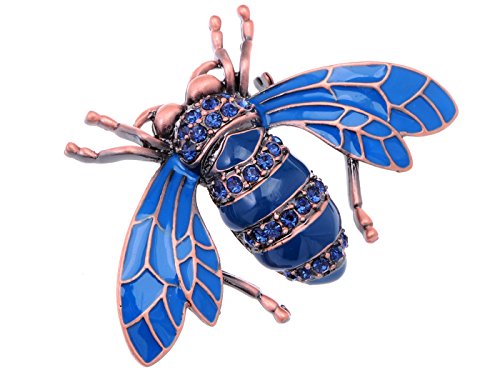 【中古】【未使用・未開封品】アリランローズ銅トーンサファイアブルー色付きラインストーンBeetle Beeブローチピン