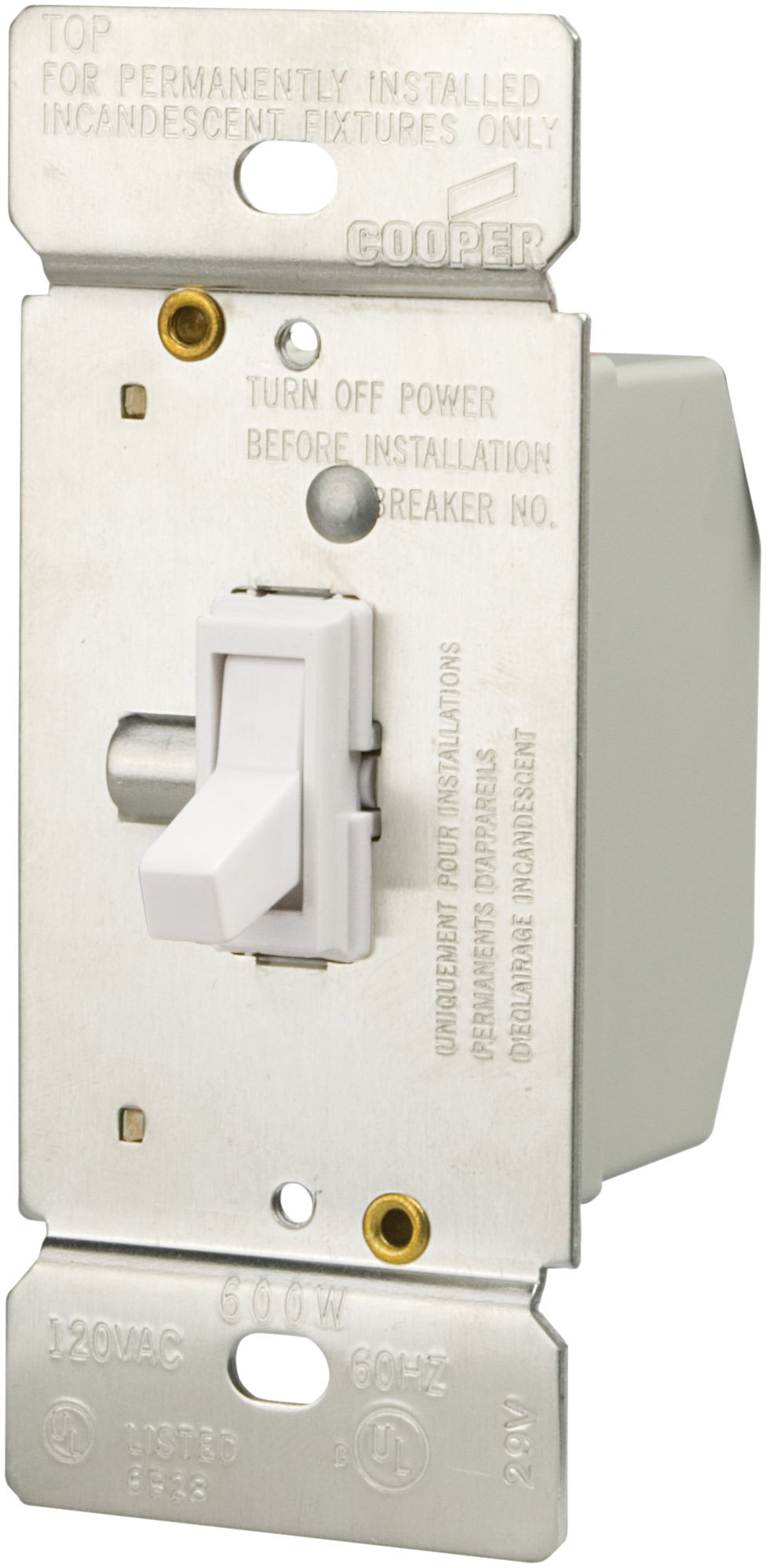【中古】【未使用・未開封品】Eaton TI306-W-K 600-Watt 120-Volt Single-Pole/3-way Lighted Incandescent/Halogen Toggle Dimmer with Non-Preset, White by Eaton