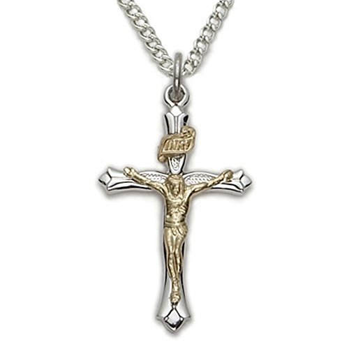 【中古】【未当て嵌める・未開封品】Sterling Silver Two Tone Crucifix with Gold Tone INRI and Corpus, 2.2糎