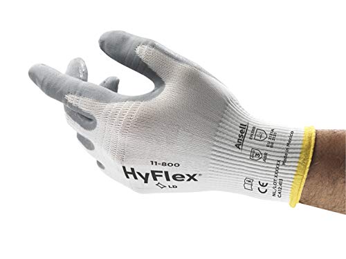 【中古】【未使用・未開封品】Ansell 205572 HyFlex 11-800 White/Gray Nylon Gloves, Large, Size 9, 12 Pairs