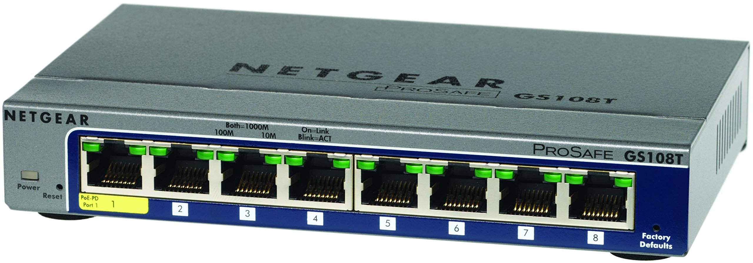 【中古】【未使用・未開封品】NETGEAR レイヤー2スマートスイッチ ギガビット8ポートVLAN QoS ACL LAG PoE受電 マグネット付属 GS108T-200JPS｜AJIMURA-SHOP