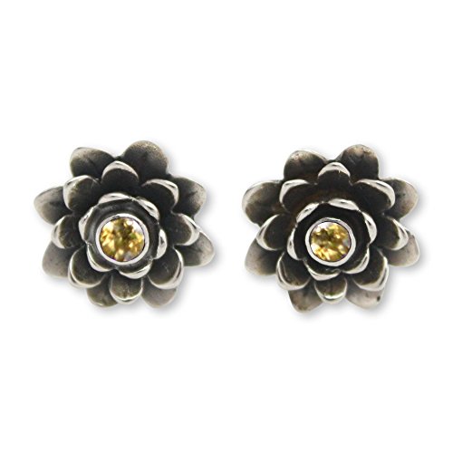 【中古】【未使用・未開封品】Novicaシトリン。925スターリングシルバーボタンイヤリング' golden-eyed Lotus '