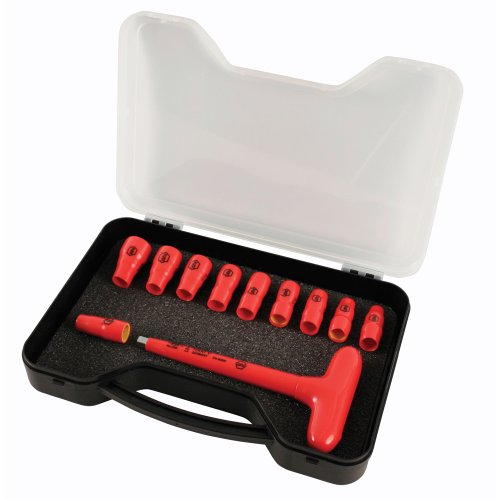 【中古】【未使用・未開封品】Wiha 31395 T-Handle Socket Set, Insulated 1/4-Inch, Metric, Socket Sizes 5, 6, 7, 8, 9, 10, 11, 12, 13, 14mm and T-Handle by Wiha
