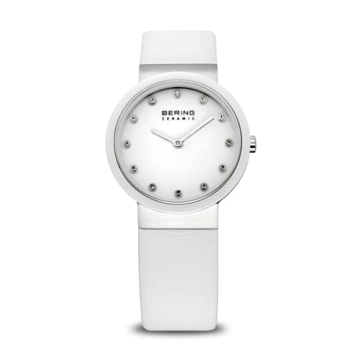 【中古】【未使用・未開封品】Bering Women's 40mm White Leather Band Steel Case Sapphire Crystal Quartz Analog Watch 10729-854