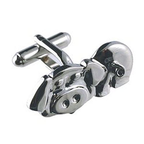 【中古】【未使用・未開封品】Cuff links Pig Cufflinks ~シルバートーンAnimal Pig Farmerカフスボタン+ Hand madeブラックポーチ