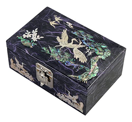 【中古】【未当て嵌める・未開封品】Mother of Pearl Birds and Pine Tree Design Lacquered Wooden Red Mirrored Jewellery Trinket Keepsake Treasure Gift Box Case Chest Organi