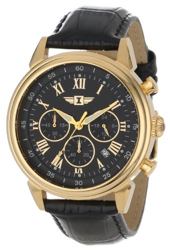 【中古】【未使用・未開封品】インヴィクタ インビクタ 腕時計 I By Invicta Men 90242-003 18k Gold-Plated Stainless Steel Watch with Black Leather Band [並行輸入品]
