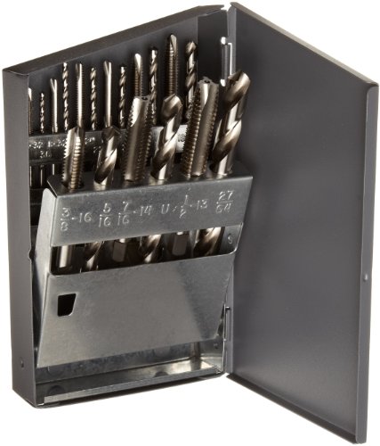 【中古】【未当て嵌める・未開封品】Chicago Latrobe GT18 High-Speed Steel Jobber Length Drill Bit and Spiral Point Tap Set with Metal Case, Uncoated (Bright) Finish, 18-pi