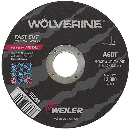 【中古】【未当てはめる・未開封品】Weiler 56281 4-1/2 x 0.045 Wolverine Type 1 Thin Cutting Wheel, A60T, 7/8 A.H. (Pack of 50) by Weiler