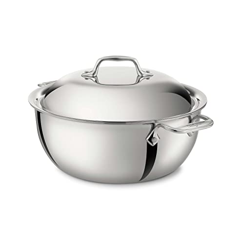 【中古】【未当て嵌める・未開封品】All-Clad 4500 Stainless Steel Tri-Ply Bonded Dishwasher Safe Dutch Oven with Domed Lid/Cookware, 5.5-Quart, Silver by All-Clad
