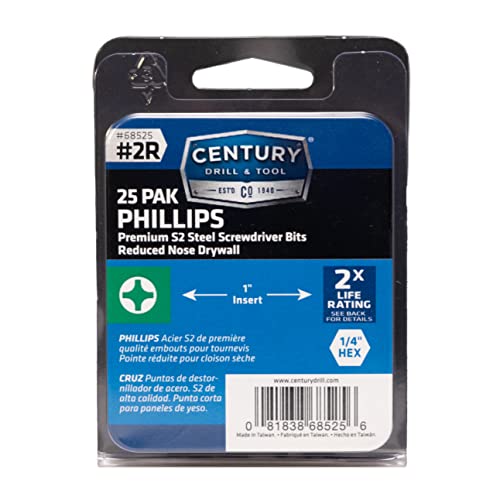 【中古】【未使用・未開封品】Century Drill and Tool 68525 Premium S2 Steel Phillips Drywall Insert Screwdriving Bit Set, #2 by Century Drill & Tool｜AJIMURA-SHOP