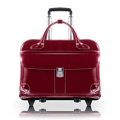 【中古】【未当て嵌める・未開封品】McKlien 96616 Lakewood 96616- Red Leather Fly-Through Checkpoint-Friendly Detachable-Wheeled Ladies Briefcase