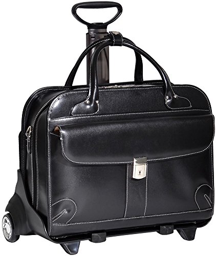【中古】【未当て嵌める・未開封品】McKlien 96615 Lakewood 96615- Black Leather Fly-Through Checkpoint-Friendly Detachable-Wheeled Ladies Briefcase