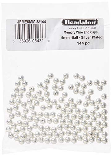 【中古】【未使用・未開封品】Beadalon 144ピース 5mm ラウンドメモリワイヤエンドキャップ シルバープレート
