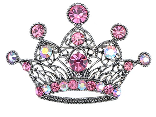 【中古】【未使用・未開封品】Alilang Silvery Tone Iridescent Pink Colored Rhinestones Princess Crown Brooch Pin