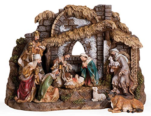 【中古】【未使用・未開封品】Joseph's Studio by Roman - キリスト降誕10点セット 安定 聖家族 三王 羊飼い 牛 羊 高さ 11インチ 樹脂と石 装飾フィギュア|AJIMURA-SHOP