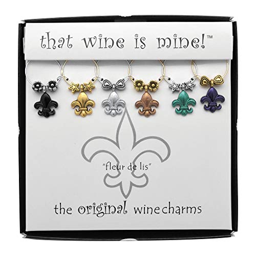 【中古】【未当て嵌める・未開封品】ぶどう酒Things \" Fleur De Lis \""ワインチャームペイント、Fits Neatly Aroundステム、マルチ色つや"