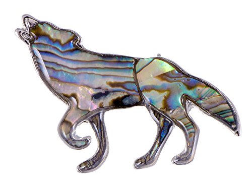 【中古】【未当てはめる・未開封品】アリランしろがね色声の調子AbaloneマルチColored石ころIridescent Wolfコヨーテブローチピン