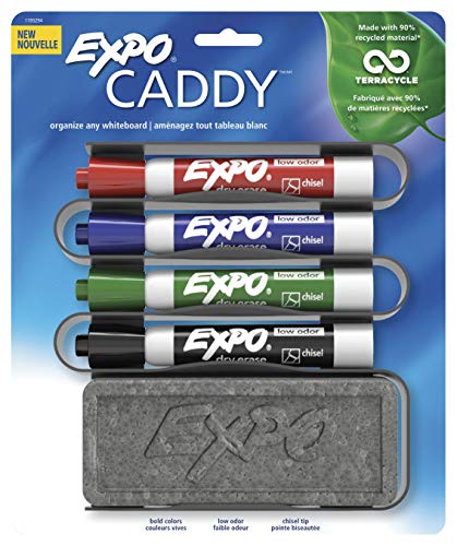 【中古】【未当て嵌める・未開封品】EXPO Low-Odor Dry Erase Set, Chisel Tip, Assorted Colors, 5-Piece with Recycled Material Marker Caddy