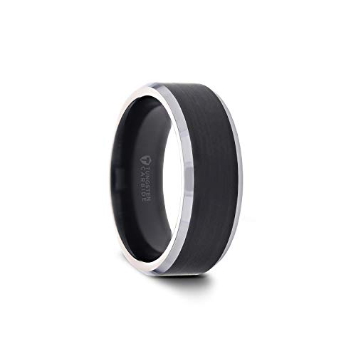 【中古】【未当て嵌める・未開封品】（ソーステン・リングス）Thorsten Rings?ASTON ウォルフラム一緒になる指環 8粍 シンプルマットブラック無光沢真っただ中 ベベルエッジ 好いたらしい相応う