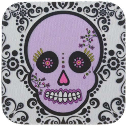 【中古】【未使用・未開封品】3dRose cst_28868_2 Day of The Dead Skull Dia De Los Muertos Sugar Skull Purple White Black Scroll Design-Soft Coasters, Set of 8 by 3dR|AJIMURA-SHOP