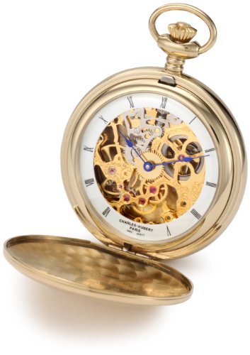【中古】【未当て嵌める・未開封品】Charles-Hubert Paris 3904-G Polished Finish Gold-Plated Stainless Steel Double Cover Mechanical Pocket Watch