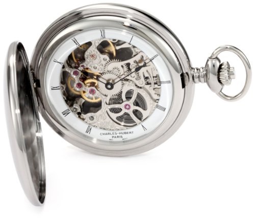 【中古】【未当て嵌める・未開封品】Charles-Hubert Paris 3905-W Polished Finish Stainless Steel Hunter Case Mechanical Pocket Watch