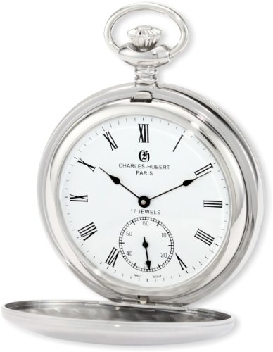 【中古】【未当て嵌める・未開封品】Charles-Hubert Paris 3908-WR Brushed Finish Stainless Steel Double Cover Mechanical Pocket Watch