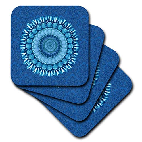 【中古】【未使用・未開封品】Jaclinartファンタジー花フローラルMandalaストライプデイジー???Cobalt Blue Floral Mandala on明るいブルーダマスク背景???コースター s画像
