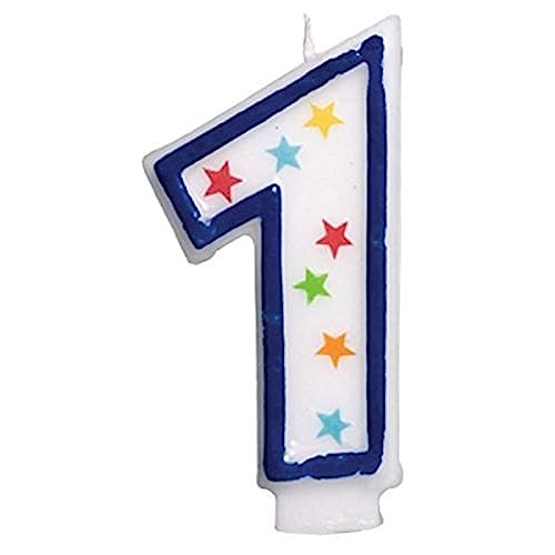 【中古】【未当て嵌める・未開封品】Star Studded Flat Moulded Number 1 Celebration Candle, White, 8.9糎 Wax