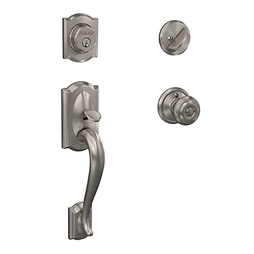 【中古】【未使用・未開封品】Schlage F60 V CAM 619 GEO キャメロット フロントエントリーハンドルセット ジョージアンノブ付き デッドボルト1面 サテンニッケル