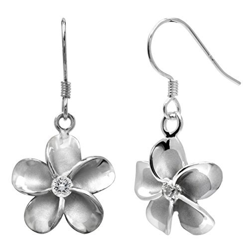 【中古】【未使用・未開封品】Sterling Silver Plumeria Hook Earrings with CZs, 12mm