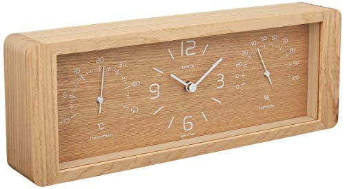 【中古】【未使用・未開封品】レムノス 置き時計 温湿度計付き ヨーカン 天然色木地 Yokan ナチュラル LC11-06 NTLemnos w300×h109×d50mm