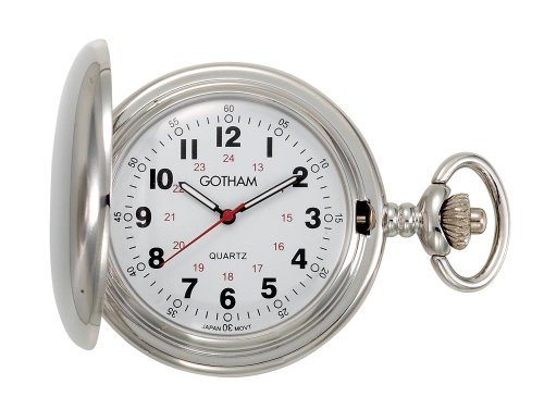 【中古】【未使用・未開封品】GothamメンズシルバートーンPolished Finish Coveredクオーツ懐中時計# gwc15042s