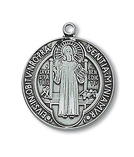 【中古】【未使用・未開封品】Saint St Benedict Medal 1-inchアンティークシルバートーントーンペンダントネックレス｜AJIMURA-SHOP