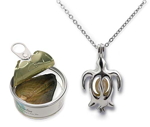 【中古】【未使用・未開封品】Pearlina Turtle Necklace Cultured Pearl in Oyster Set Silver tone Plated Cage W/Stainless Steel Chain 46cm|AJIMURA-SHOP